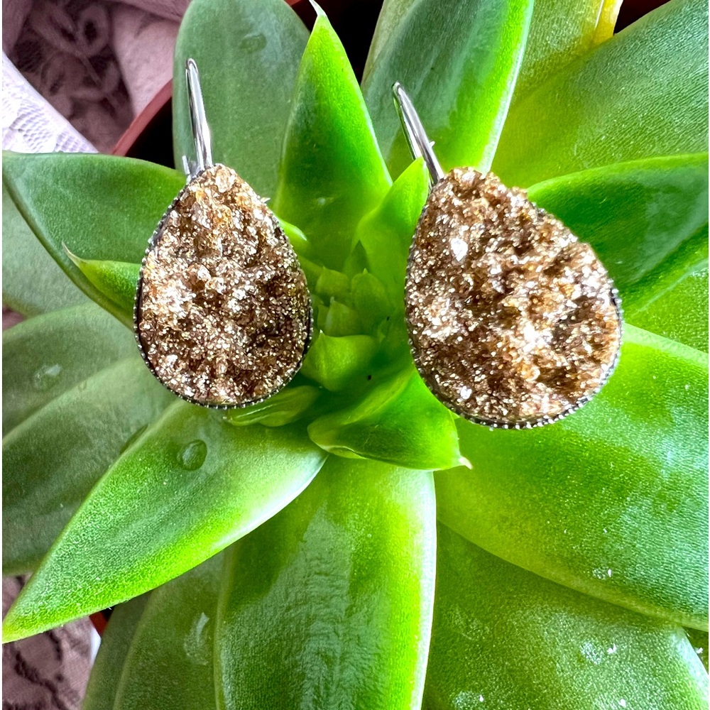 NWOT gold tone druzy earrings